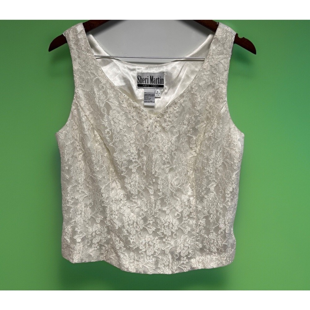 VTG‎ 90s SHERI MARTIN NY Whimsigoth top Womens Sz 12 lace Overlay floral Ivory